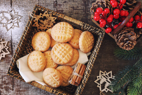 New Year baking. Homemade shortbread cookies with cinnamon