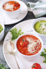Vegetable appetizer: tomato soufflе and green pea souffle