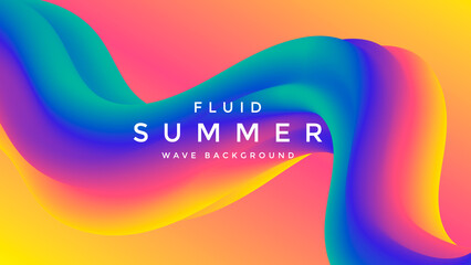 Colorful 3d flow shape. Motion Liquid wave. Fluid summer background. Vector graphic