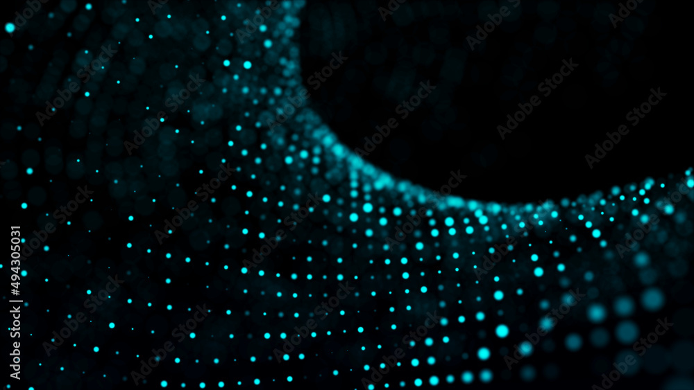 Poster digital background with movement of glowing particles. complex technologies of big data. 3d renderin