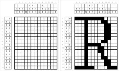 Fototapeta premium Alphabet R Nonogram Pixel Art M_2203001