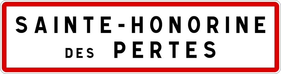 Obraz na płótnie Canvas Panneau entrée ville agglomération Sainte-Honorine-des-Pertes / Town entrance sign Sainte-Honorine-des-Pertes