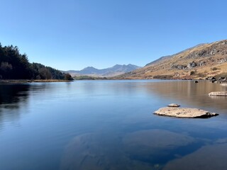 Fototapeta na wymiar Capel Curing lake in Snowdonia mountains