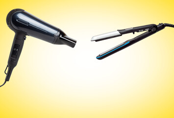 Hairdryer and hair straightener. Hairdresser's electrical appliances.