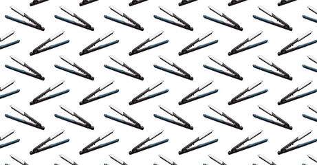 Hair straightener seamless pattern on white background.