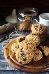 Homemade oatmeal cookies with raisins and walnuts