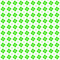 St.Patrick's Day. Green clover leaves on white background pattern. Green heart shape pattern on white backdrop.