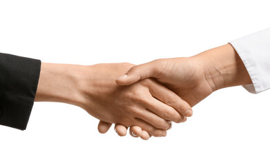 Businesswomen shaking hands on white background