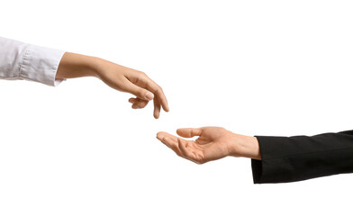 Hands of women on white background
