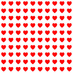 Love background. Red hearts pattern. Illustration of heart shape on white squares. Pattern of love on Valentine's day. Happy Valentine's day.