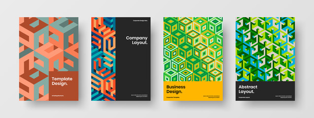 Clean company identity A4 vector design template bundle. Modern geometric shapes journal cover illustration set.