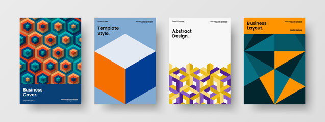 Fototapeta premium Isolated geometric pattern journal cover illustration composition. Amazing booklet vector design template collection.
