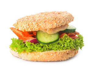Fresh doner kebab in bun on white background