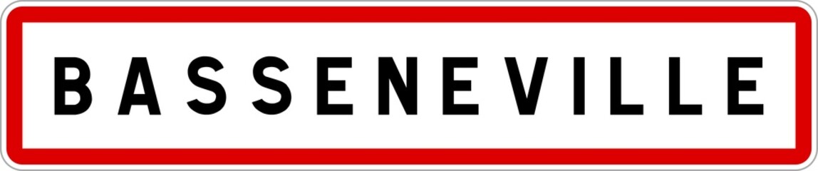 Fototapeta premium Panneau entrée ville agglomération Basseneville / Town entrance sign Basseneville