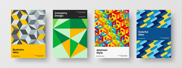 Multicolored corporate cover A4 vector design concept collection. Clean geometric hexagons banner illustration set.