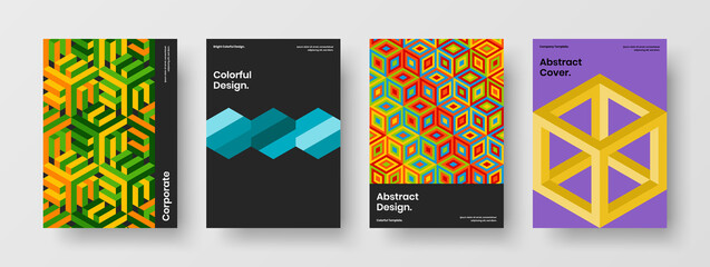Fototapeta premium Clean magazine cover A4 vector design concept collection. Amazing geometric hexagons banner layout set.