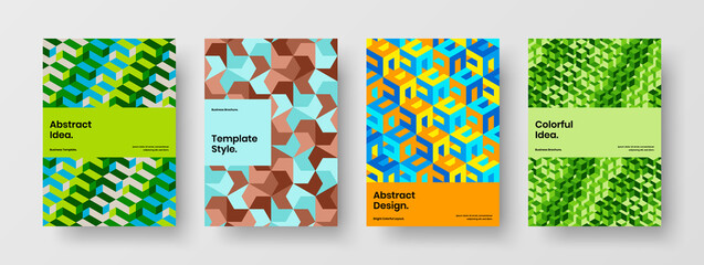 Fototapeta premium Amazing mosaic pattern booklet concept set. Fresh flyer design vector layout composition.