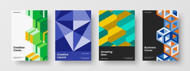 Fototapeta premium Original geometric shapes annual report template composition. Abstract corporate identity A4 design vector layout set.