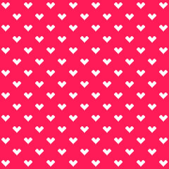 8 bit white hearts pattern on red background. Graphic white hearts on red backdrop. Love symbols on Valentine's day.