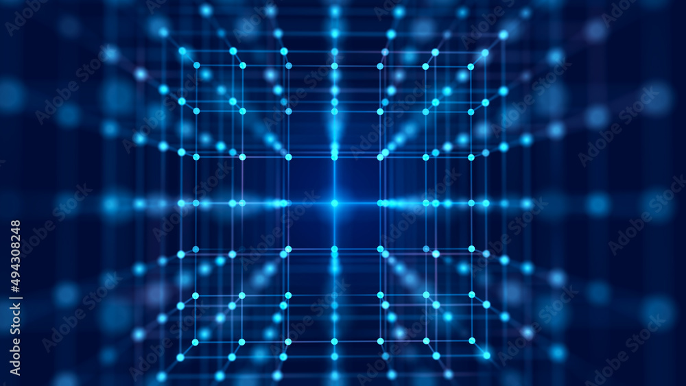 Fototapete digital blockchain concept. data storage in separate cells. abstract background with dots and connec