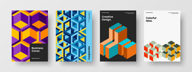 Fototapeta premium Isolated presentation A4 vector design layout collection. Premium mosaic shapes pamphlet template bundle.