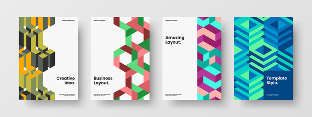Obraz premium Original geometric hexagons brochure layout bundle. Minimalistic company cover A4 design vector concept set.