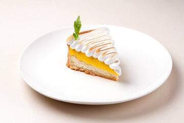 Lemon mousse cake traditional on white background