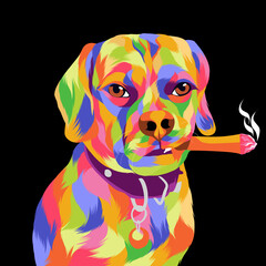 Dog vector pop art colorful transparent background