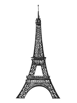 French Eiffel tower sketch engraving vector illustration. France, Paris symbol hand drawn image
