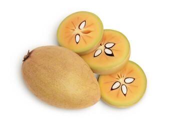 Fototapeta premium Sapodilla isolated on white background with clipping path and full depth of field. Top view. Flat lay
