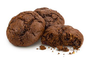 chocolate cookies isolated on white background with clipping path and full depth of field