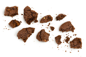 chocolate cookies broken isolated on white background with clipping path and full depth of field....