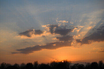 Sunset sky with coloured clouds.
