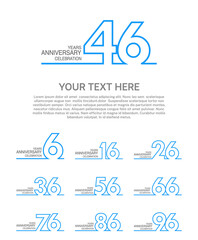 set anniversary logotype premium collection blue color with outline style on white background
