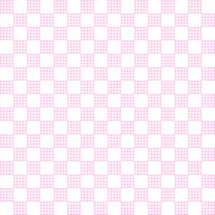 Fototapeta premium Pink tartan on white background. Pink gingham checker pattern. Vertical and horizontal crossing lines on white background.