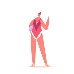 Gymnast Girl Wear Uniform Holding Ball in Hand Show Victory Gesture, Athlete Female Character Prepare for Competition