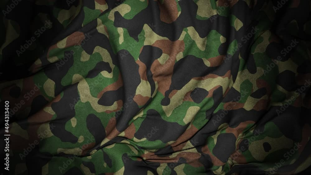 Aufkleber realistic slow motion 3d animation of the dark camouflage pattern cotton cloth as fly away opener re