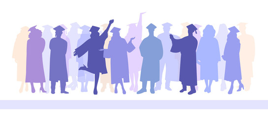 Colored silhouettes of students. Graduation, student day. Vector