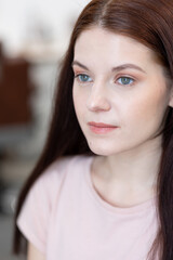 Professional Make-up master class. Young beautiful model, make up in process