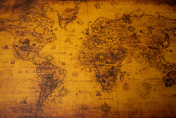 Vintage treasure world map in dark brown vibes