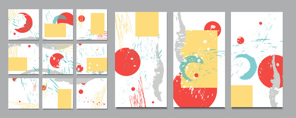 Elegant natural pastel muted pale calm tones card templates set. Collection of romantic invitations with lines abstraction background line color