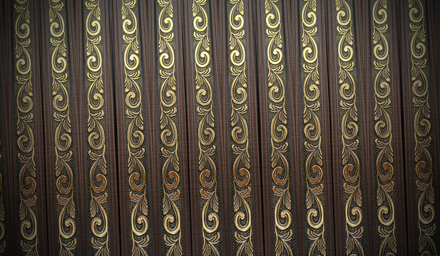 Golden design on wooden frame making wallpaper