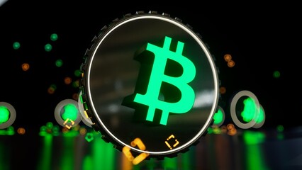 Bitcoin symbol 3d illustration. Financial and business on blockchain technology