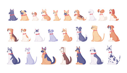 Set of dog cartoon characters dog breed Vector illustration