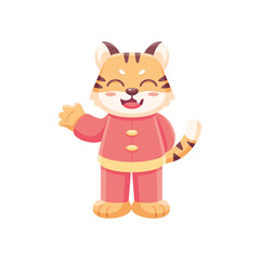 Isolated cute lion with traditional chinese clothes Zodiac sign Vector illustration