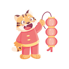 Fototapeta premium Isolated cute lion with traditional chinese clothes Zodiac sign Vector illustration