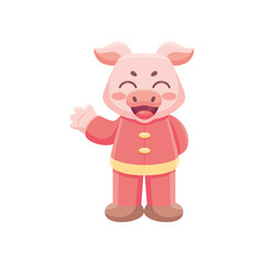 Isolated cute pig with traditional chinese clothes Zodiac sign Vector illustration