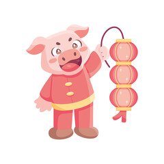 Isolated cute pig with traditional chinese clothes Zodiac sign Vector illustration