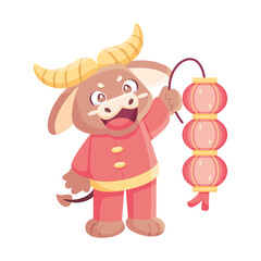 Isolated cute ox with traditional chinese clothes Zodiac sign Vector illustration