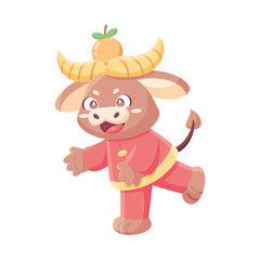 Isolated cute ox with traditional chinese clothes Zodiac sign Vector illustration